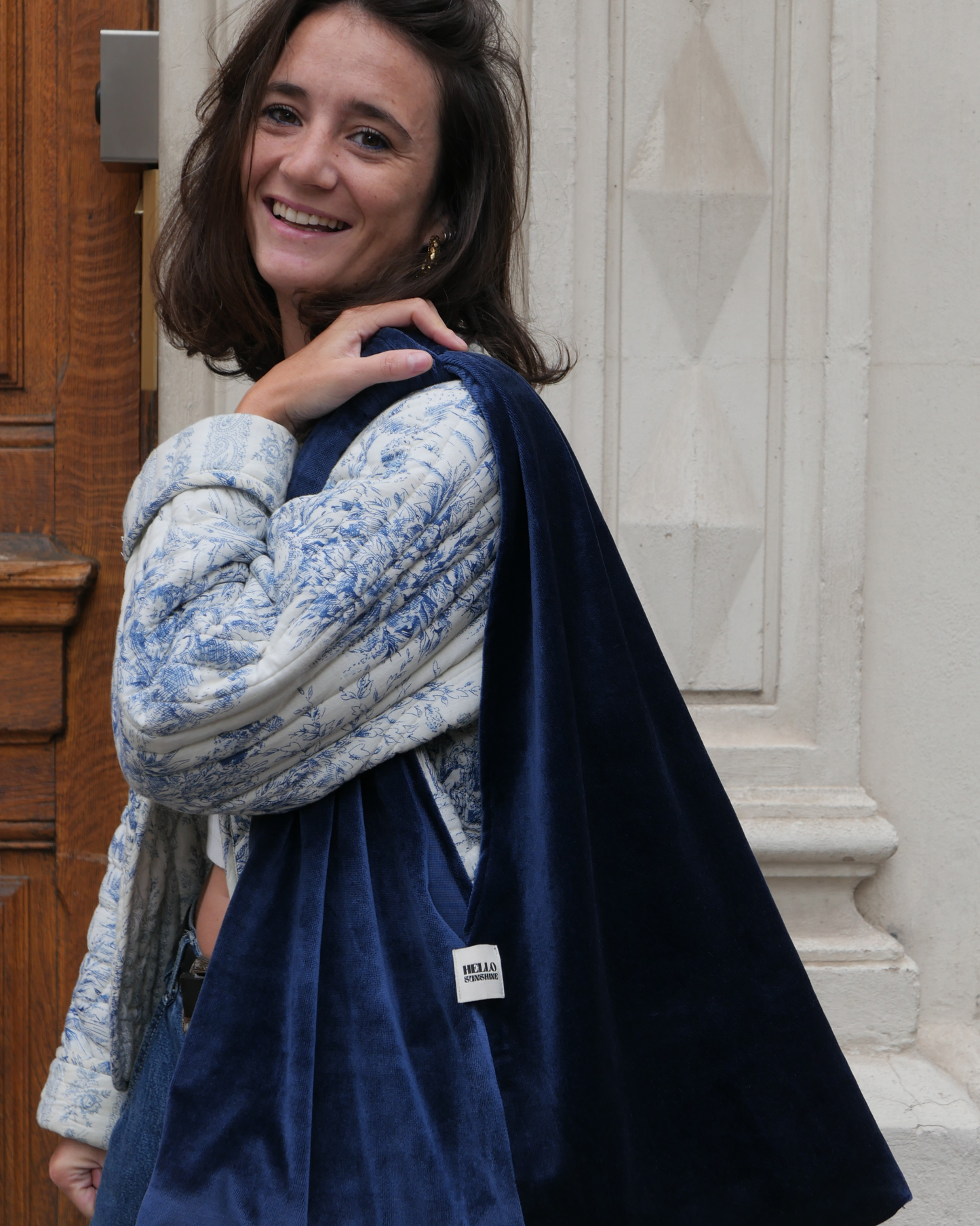 Hobo bag velours bleu marine