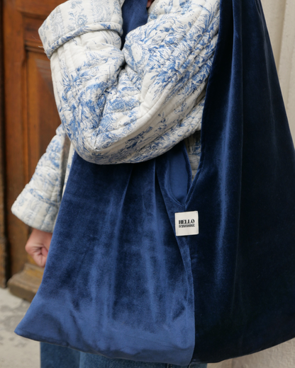 Hobo bag velours bleu marine