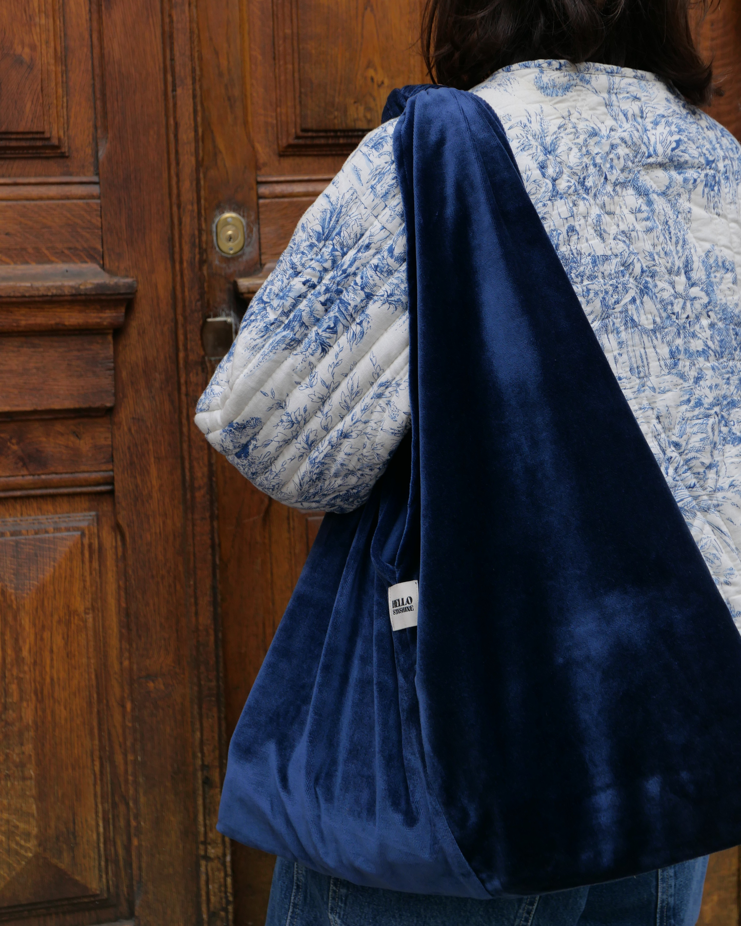 Hobo bag velours bleu marine